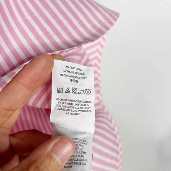 J Crew Womens Size 2 Pink White Bell 3/4 Sleeve Blouse Top Split V Neck Cotton - Picture 11 of 12